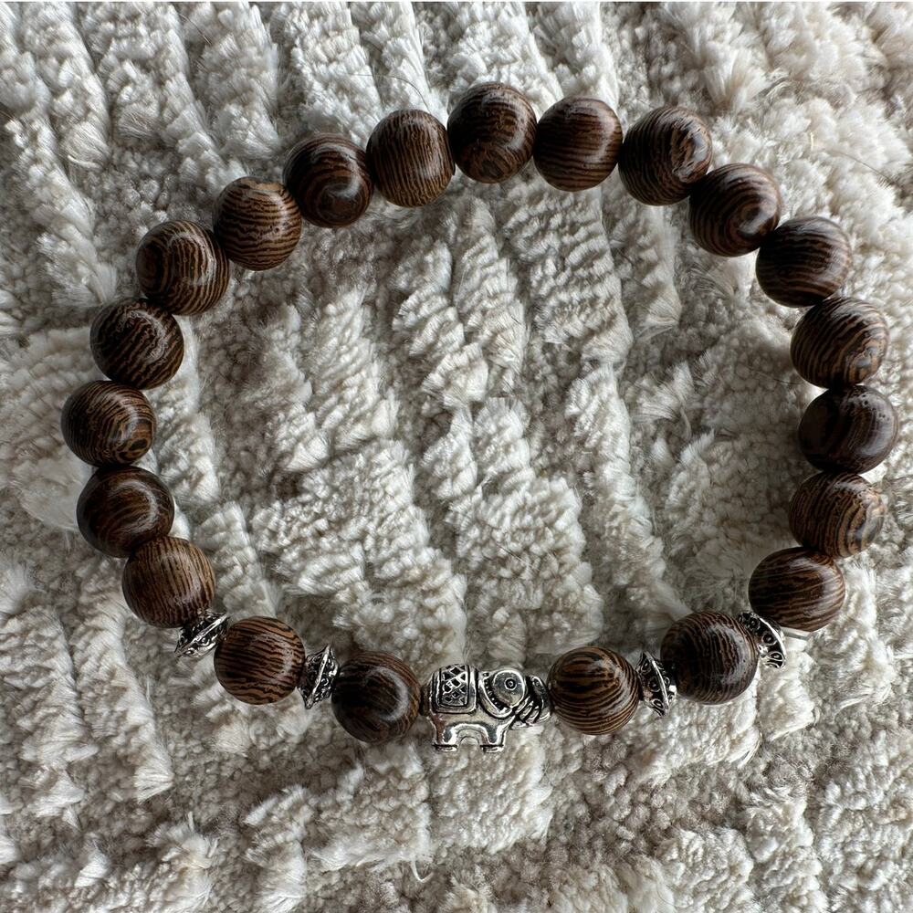 Wooden Elephant Charm Bracelet